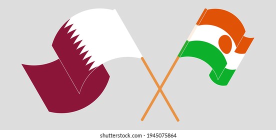 Gekreuzte Flaggen von Katar und Niger. Offizielle Farben. Richtiger Anteil
