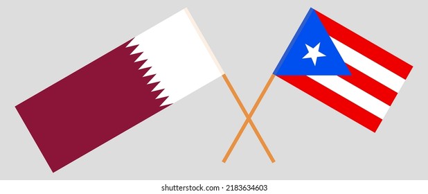 Crossed flags of Qatar and Puerto Rico. Official colors. Correct proportion. Vector illustration
