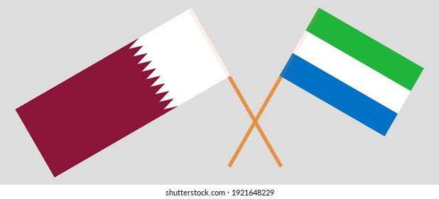 Gekreuzte Flaggen von Katar und Sierra Leone. Offizielle Farben. Richtiger Anteil
