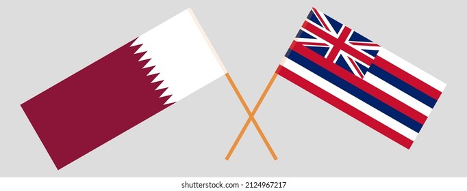 Banderas cruzadas de Qatar y el estado de Hawaii. Colores oficiales. Proporción correcta. Ilustración del vector
