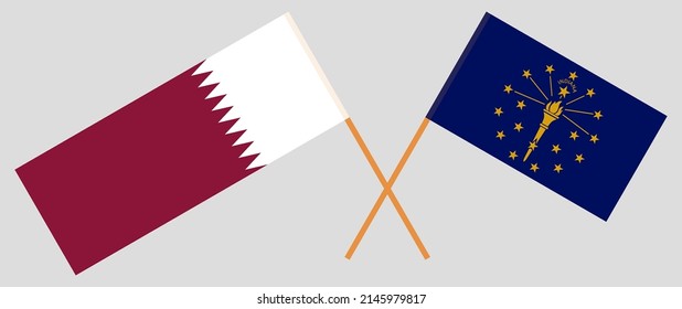 Crossed flags of Qatar and the State of Indiana. Official colors. Correct proportion. Vector illustration
