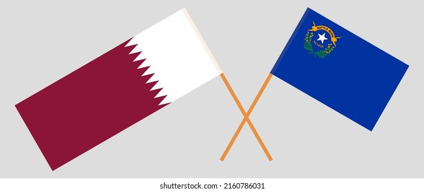 Crossed flags of Qatar and The State of Nevada. Official colors. Correct proportion. Vector illustration
