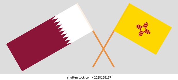 Banderas cruzadas de Qatar y el Estado de Nuevo México. Colores oficiales. Proporción correcta