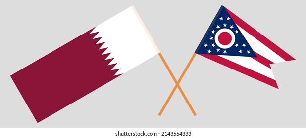 Crossed flags of Qatar and the State of Ohio. Official colors. Correct proportion. Vector illustration
