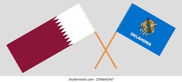 Banderas cruzadas de Qatar y el estado de Oklahoma. Colores oficiales. Proporción correcta. Ilustración del vector
