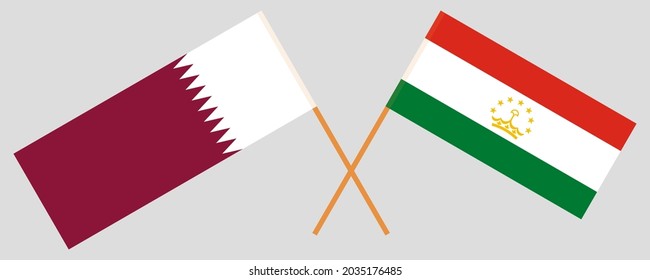 Crossed flags of Qatar and Tajikistan. Official colors. Correct proportion