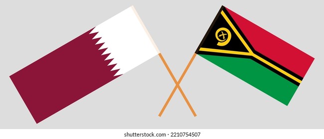 Banderas cruzadas de Qatar y Vanuatu. Colores oficiales. Proporción correcta. Ilustración del vector
