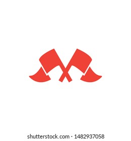 Crossed Flags Red Icon On White Background. Red Flat Style Vector Illustration.