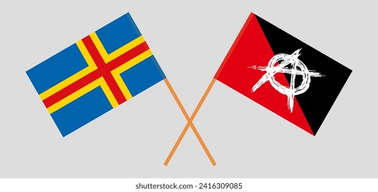 Crossed flags of Region of Aland and anarchy. Official colors. Correct proportion. Vector illustration
