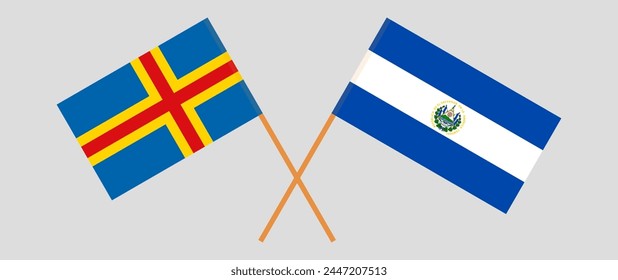 Crossed flags of Region of Aland and El Salvador. Official colors. Correct proportion. Vector illustration
