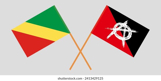 Crossed flags of Republic of the Congo and anarchy. Official colors. Correct proportion. Vector illustration
