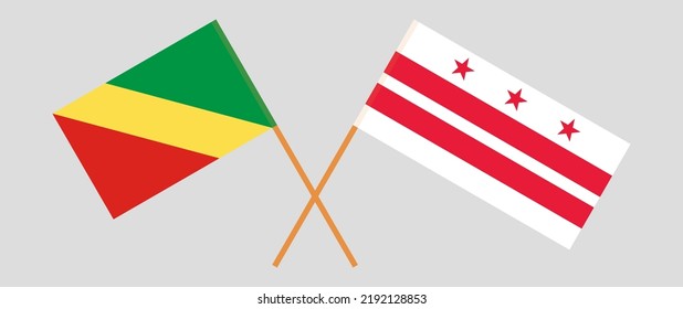 Crossed flags of Republic of the Congo and the District of Columbia. Official colors. Correct proportion. Vector illustration
