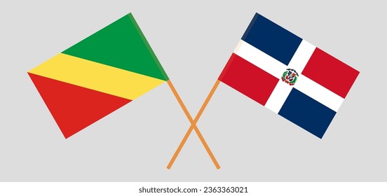 Crossed flags of Republic of the Congo and Dominican Republic. Official colors. Correct proportion. Vector illustration
