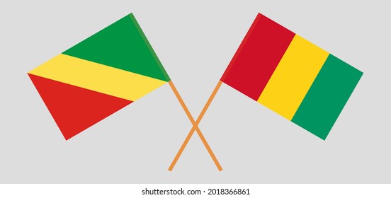 Crossed flags of Republic of the Congo and Guinea. Official colors. Correct proportion