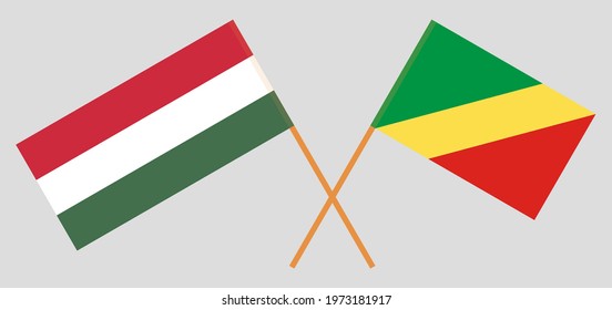 Crossed flags of Republic of the Congo and Hungary. Official colors. Correct proportion
