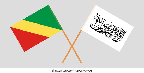 Crossed flags of Republic of the Congo and Islamic Emirate of Afghanistan. Official colors. Correct proportion