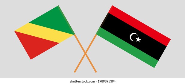 Crossed flags of Republic of the Congo and Libya. Official colors. Correct proportion