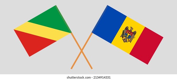 Crossed flags of Republic of the Congo and Moldova. Official colors. Correct proportion. Vector illustration

