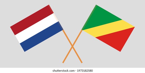 Crossed flags of Republic of the Congo and the Netherlands. Official colors. Correct proportion