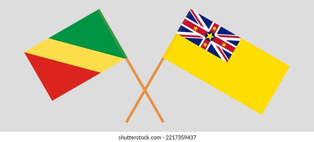 Crossed flags of Republic of the Congo and Niue. Official colors. Correct proportion. Vector illustration
