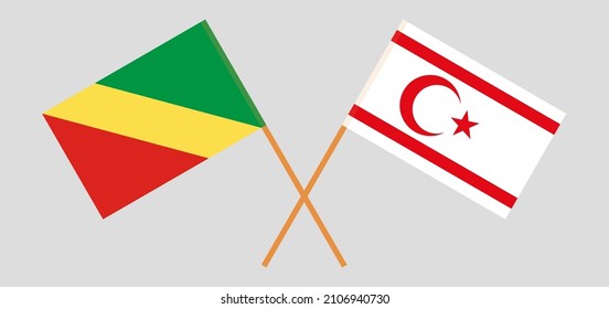 Gekreuzte Flaggen der Republik Kongo und Nordzypern. Offizielle Farben. Richtiger Anteil