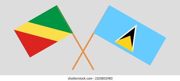 Crossed flags of Republic of the Congo and Saint Lucia. Official colors. Correct proportion. Vector illustration
