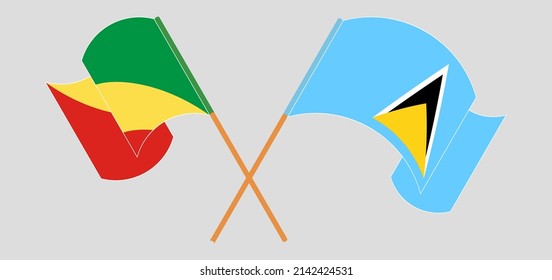 Crossed flags of Republic of the Congo and Saint Lucia. Official colors. Correct proportion. Vector illustration
