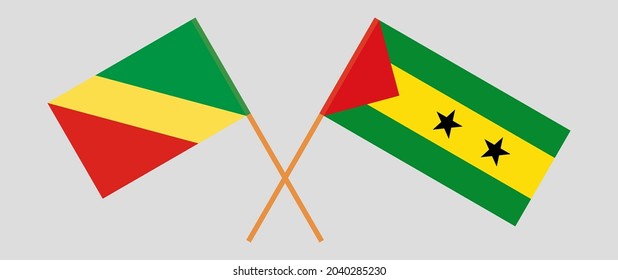 Crossed flags of Republic of the Congo and Sao Tome and Principe. Official colors. Correct proportion