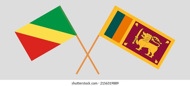 Crossed flags of Republic of the Congo and Sri Lanka. Official colors. Correct proportion. Vector illustration
