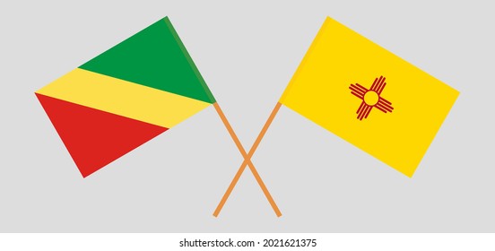 Crossed flags of Republic of the Congo and the State of New Mexico. Official colors. Correct proportion