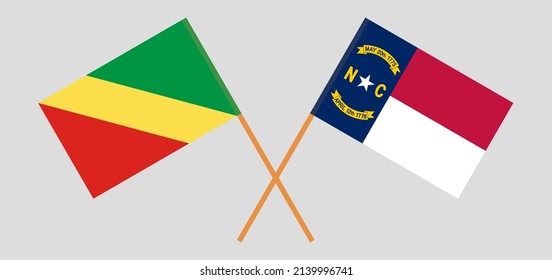 Crossed flags of Republic of the Congo and The State of North Carolina. Official colors. Correct proportion. Vector illustration
