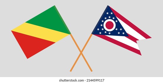 Crossed flags of Republic of the Congo and the State of Ohio. Official colors. Correct proportion. Vector illustration
