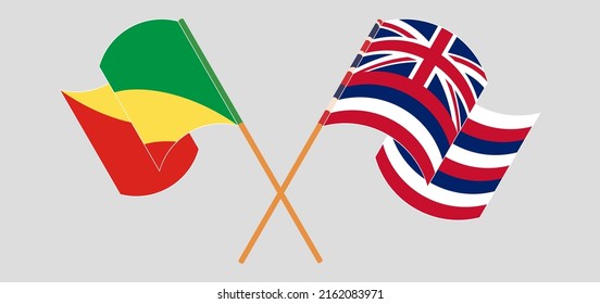 Crossed flags of Republic of the Congo and The State Of Hawaii. Official colors. Correct proportion. Vector illustration
