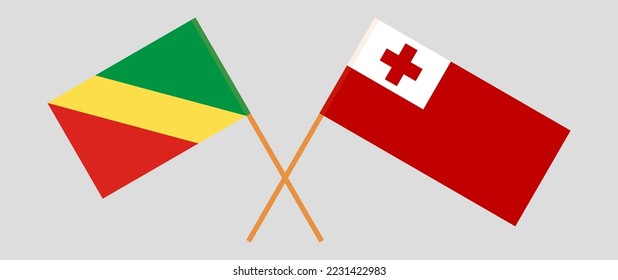 Crossed flags of Republic of the Congo and Tunisia. Official colors. Correct proportion. Vector illustration
