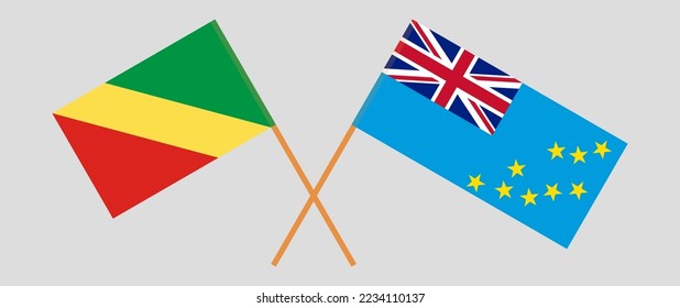 Banderas cruzadas de la República del Congo y Tuvalu. Colores oficiales. Proporción correcta. Ilustración del vector
