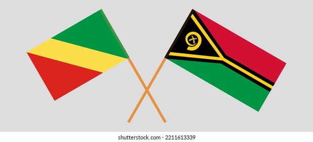 Banderas cruzadas de la República del Congo y Vanuatu. Colores oficiales. Proporción correcta. Ilustración del vector
