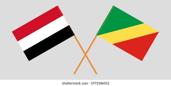 Crossed flags of Republic of the Congo and Yemen. Official colors. Correct proportion