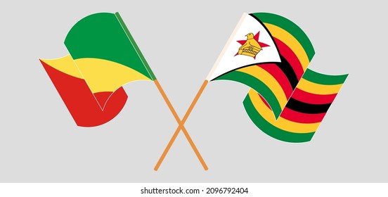 Gekreuzte Flaggen der Republik Kongo und Simbabwes. Offizielle Farben. Richtiger Anteil