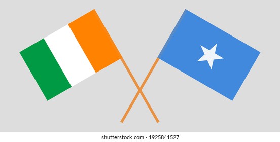 Crossed Flags Of Republic Of Ivory Coast And Somalia. Official Colors. Correct Proportion