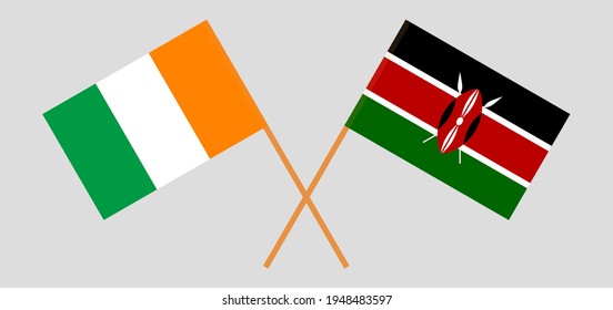 Crossed flags of Republic of Ivory Coast and Kenya. Official colors. Correct proportion