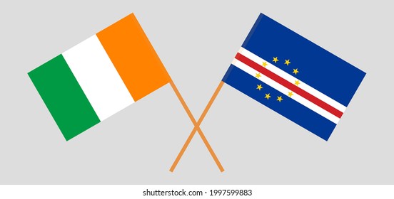 Crossed flags of Republic of Ivory Coast and Cape Verde. Official colors. Correct proportion