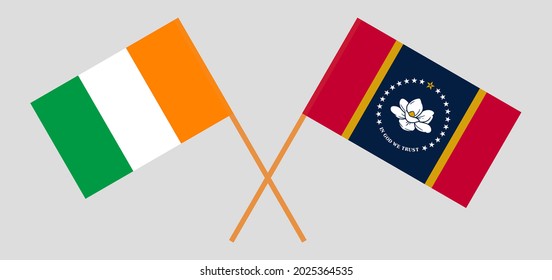 Crossed flags of Republic of Ivory Coast and the State of Mississippi. Official colors. Correct proportion