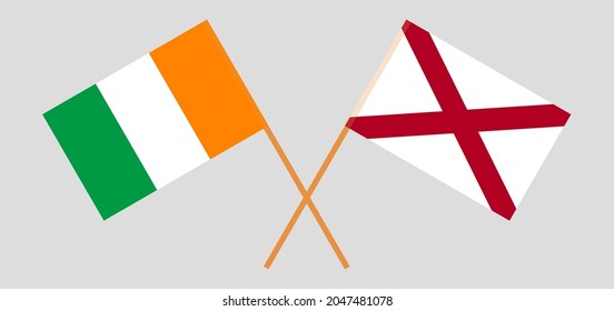 Banderas cruzadas de la República de Costa de Marfil y el estado de Alabama. Colores oficiales. Proporción correcta