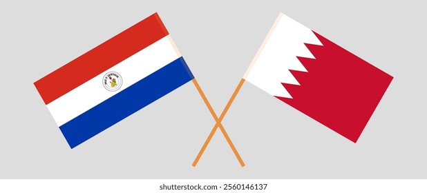 Crossed flags of Republic of Paraguay and Bahrain. Official colors. Correct proportion. Vector illustration.
