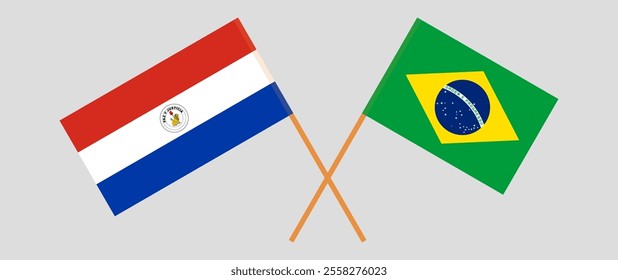 Crossed flags of Republic of Paraguay and Brazil. Official colors. Correct proportion. Vector illustration.
