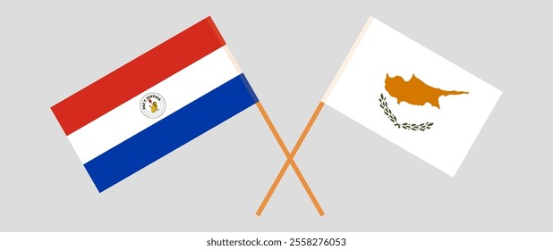 Crossed flags of Republic of Paraguay and Cyprus. Official colors. Correct proportion. Vector illustration.
