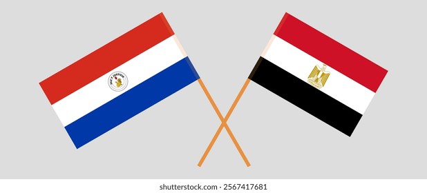 Crossed flags of Republic of Paraguay and Egypt. Official colors. Correct proportion. Vector illustration.
