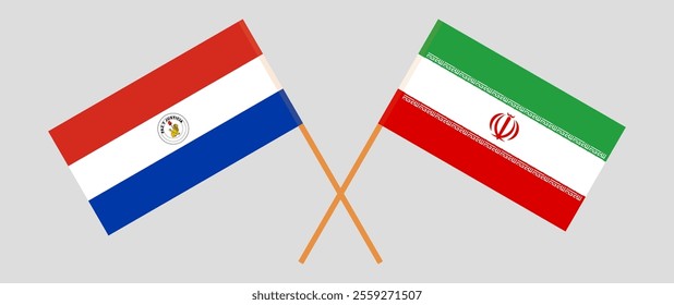 Crossed flags of Republic of Paraguay and Iran. Official colors. Correct proportion. Vector illustration.
