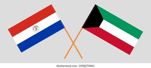 Crossed flags of Republic of Paraguay and Kuwait. Official colors. Correct proportion. Vector illustration.
