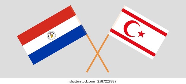 Crossed flags of Republic of Paraguay and Northern Cyprus. Official colors. Correct proportion. Vector illustration.
